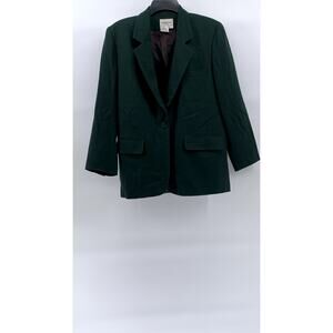 LONDON FOG Women's Petite Forest Green Single-Button Worsted Wool Blazer SZ 6P